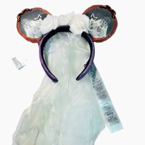 NWT Haunted Mansion The Bride Veil Sequin Headband Ears Disney Parks - Picture 2 of 7